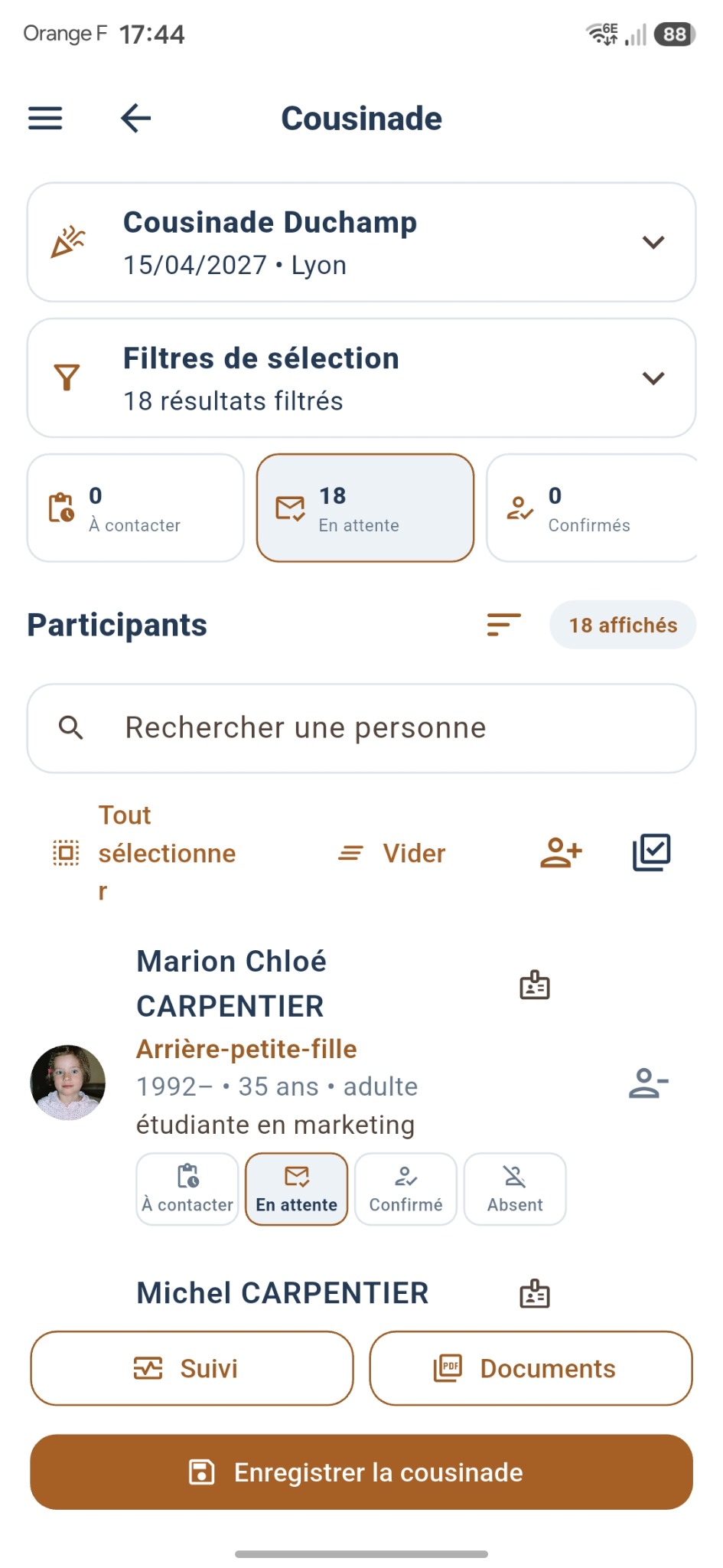 Sélection des participants d’une cousinade