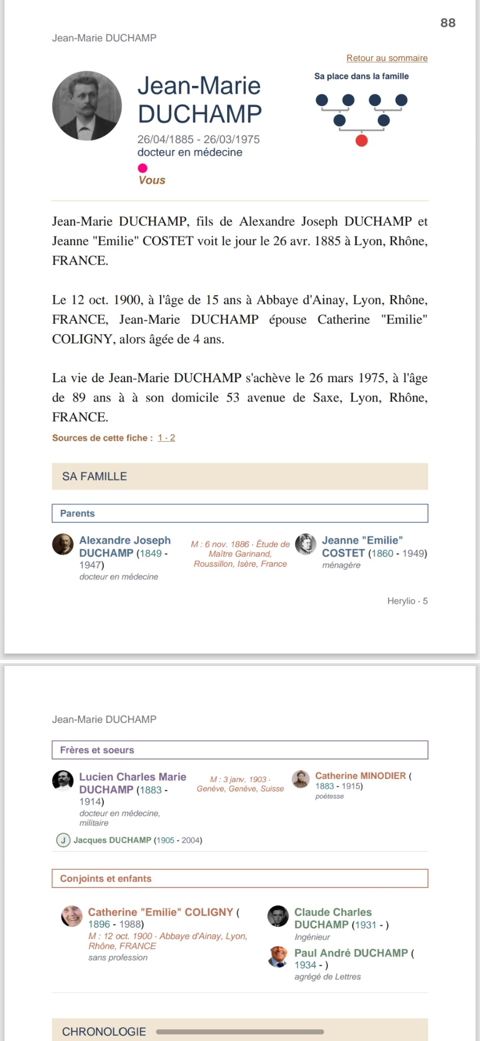 Page d’un livre familial Herylio