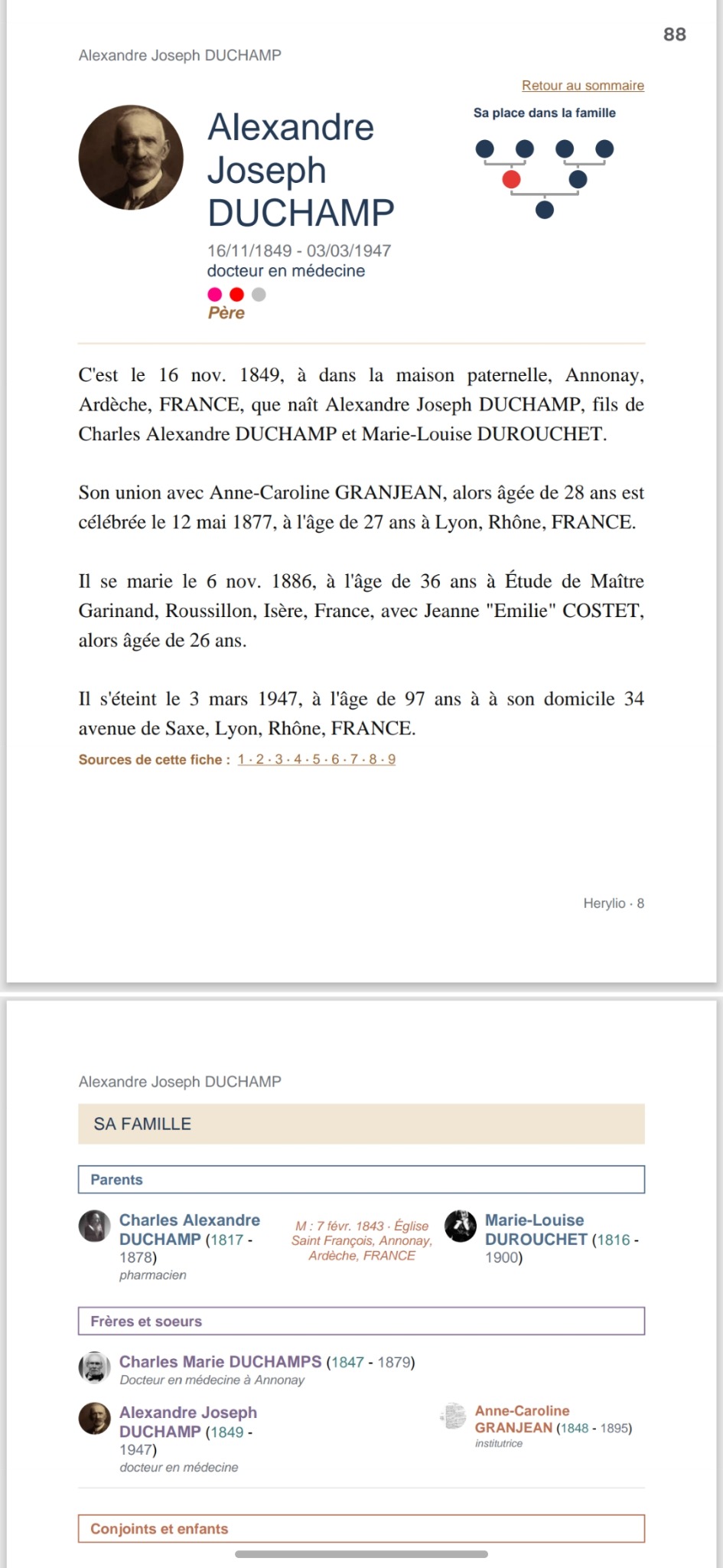 Seconde page d’un livre familial Herylio